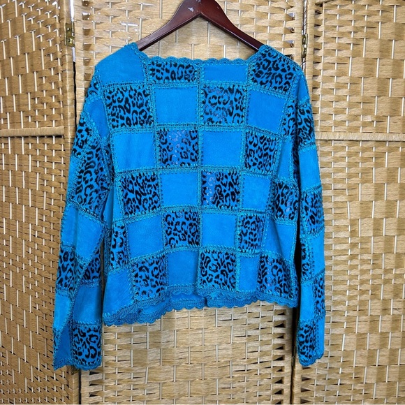 Vintage suede patchwork brocket jacket in blue 1X animal print size 1X - Picture 5 of 5